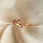 Elegant Women Rings leaf shape With Zircon Adjustable Open Cuff Ring