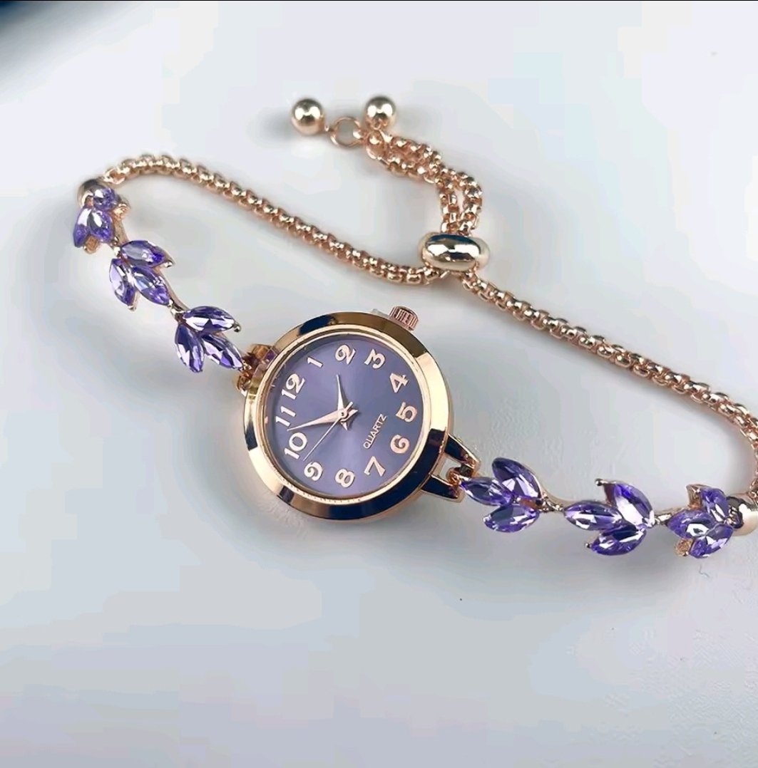 2026/06/1000176015.Jpg Shiny Rhinestone Watches Flower Shape Design Bands Chain Bracelet Watch Casual Styles - Image 1