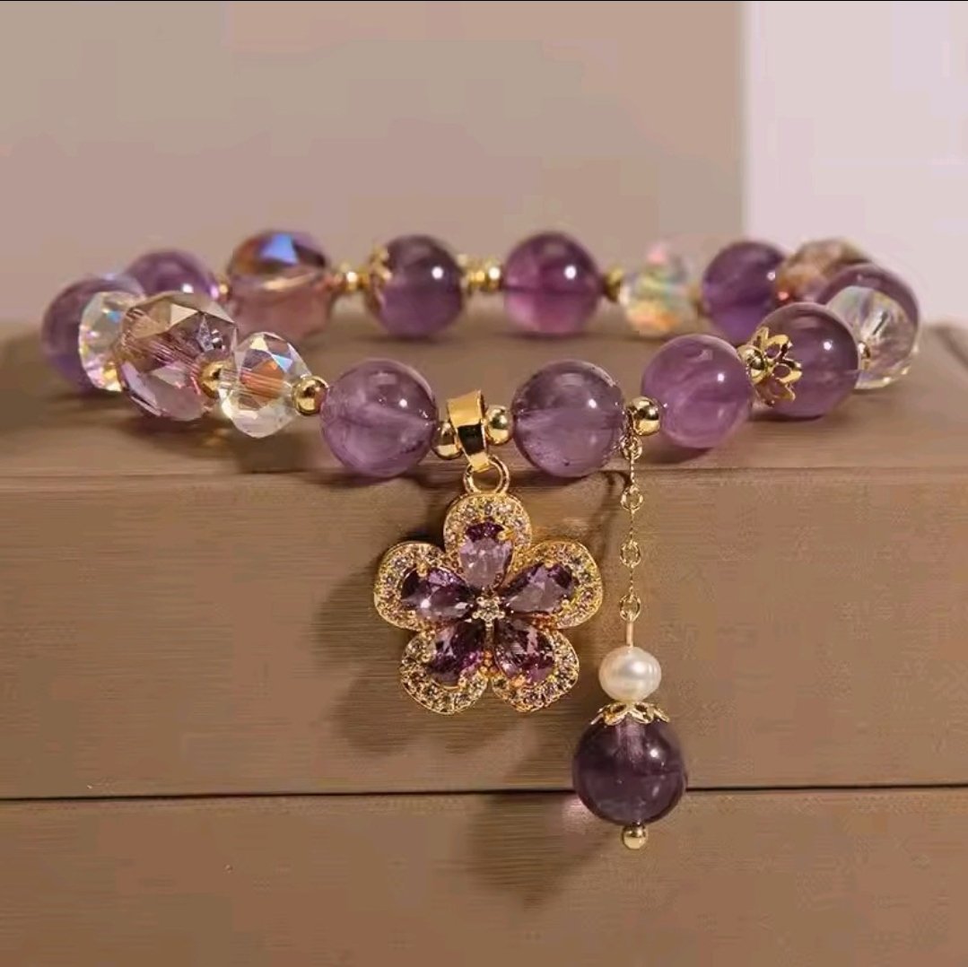 2026/06/1000176018.Jpg Exquisite Purple Crystal Beads Zircon Charms Bracelet - Image 1