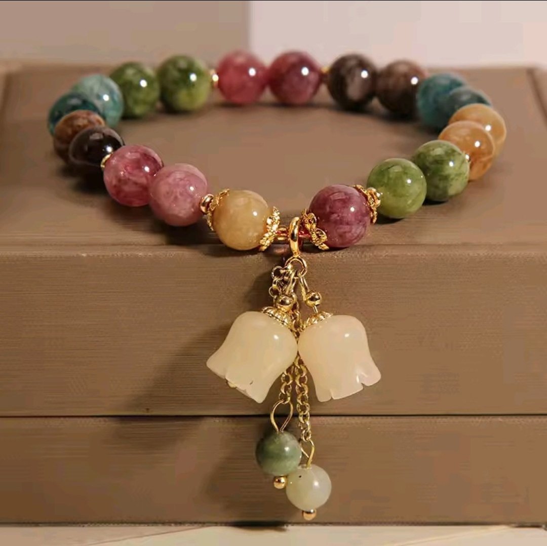 2026/06/1000176021.Jpg Exquisite Stone Bracelet Elegant Lily Of The Valley Flower Pendant Elastic Beaded Bracelets For Women - Image 1
