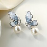 LIGHT BLUE CRYSTAL BUTTERFLY PEARL EARRINGS